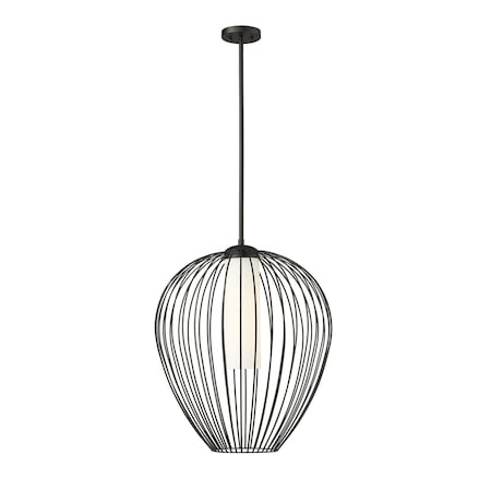 Z-Lite Savanti Pendant, 1-Light, 22 In.W x 25.5 In.H, Matte Black/White Opal 7507-22MB